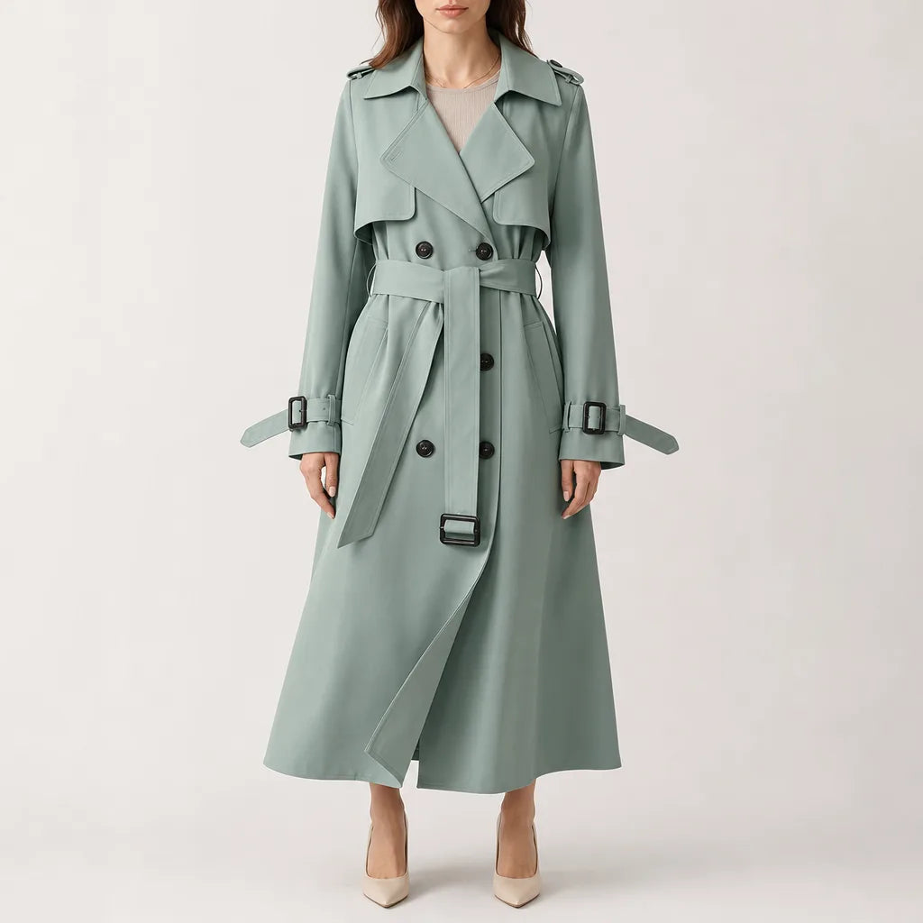 Veronica Double Breasted Coat - Color:Green;Size:XS
