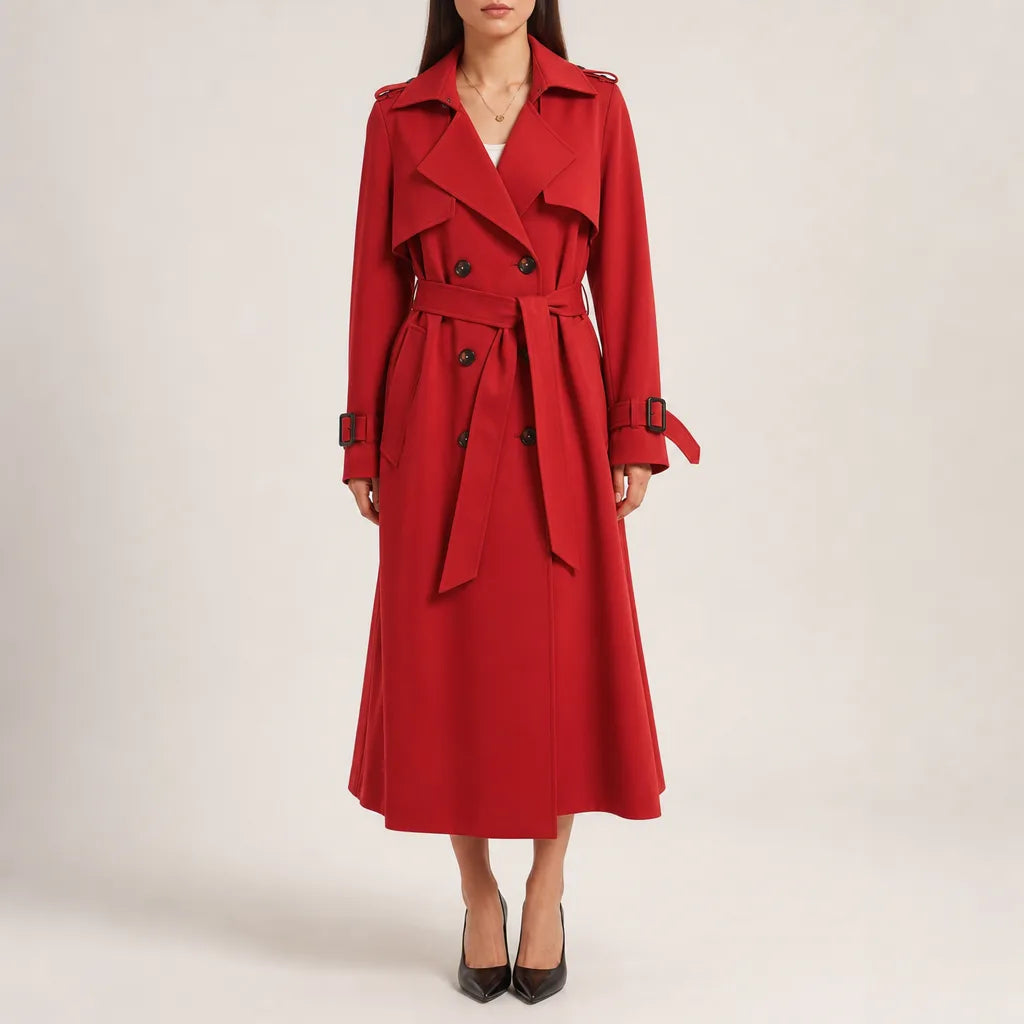 Veronica Double Breasted Coat - Color:Red;Size:XS