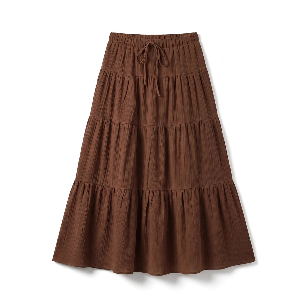 Victoria Tie-Waist Maxi Skirt - Color:Coffee;Size:XS