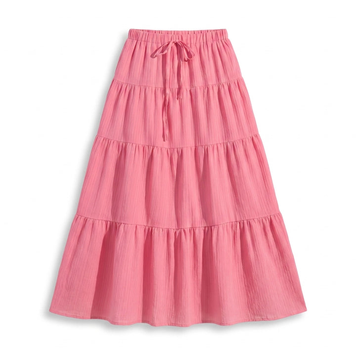 Victoria Tie-Waist Maxi Skirt - Color:Rose Red;Size:XS
