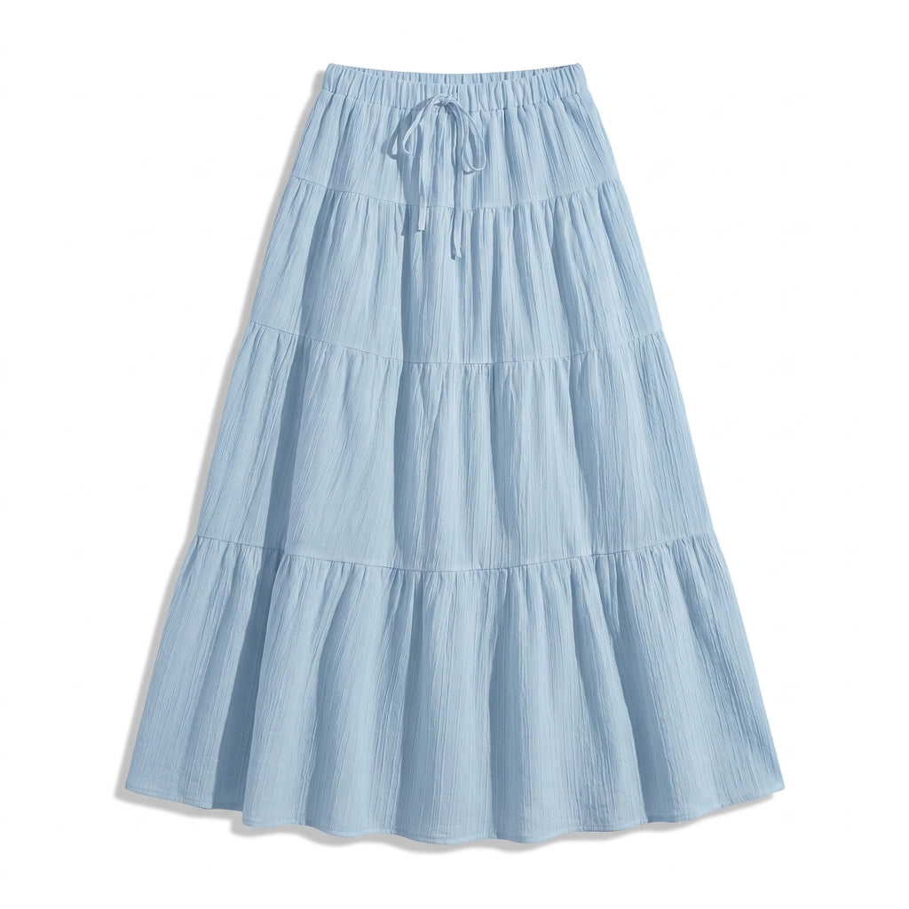 Victoria Tie-Waist Maxi Skirt - Color:Sky Blue;Size:XS