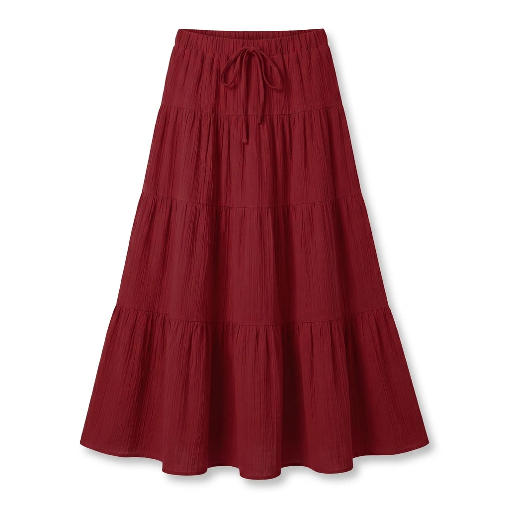 Victoria Tie-Waist Maxi Skirt - Color:Wine Red;Size:XS