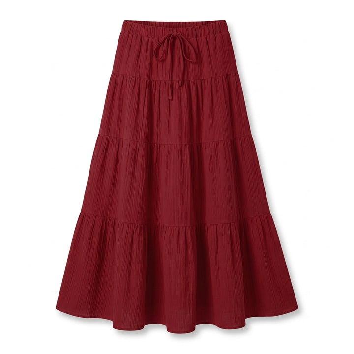 Victoria Tie-Waist Maxi Skirt - Color:Wine Red;Size:XS