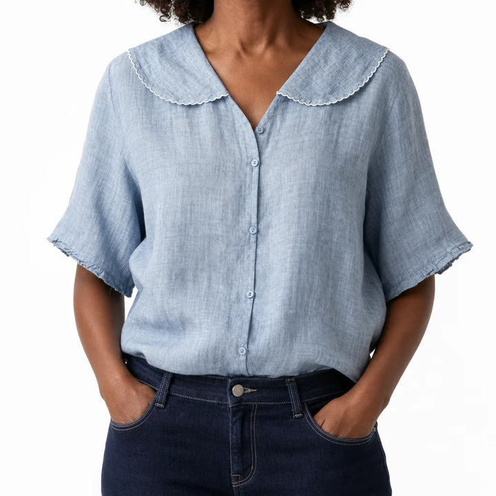 Vienna Cotton Blouse - Color:Blue;Size:S