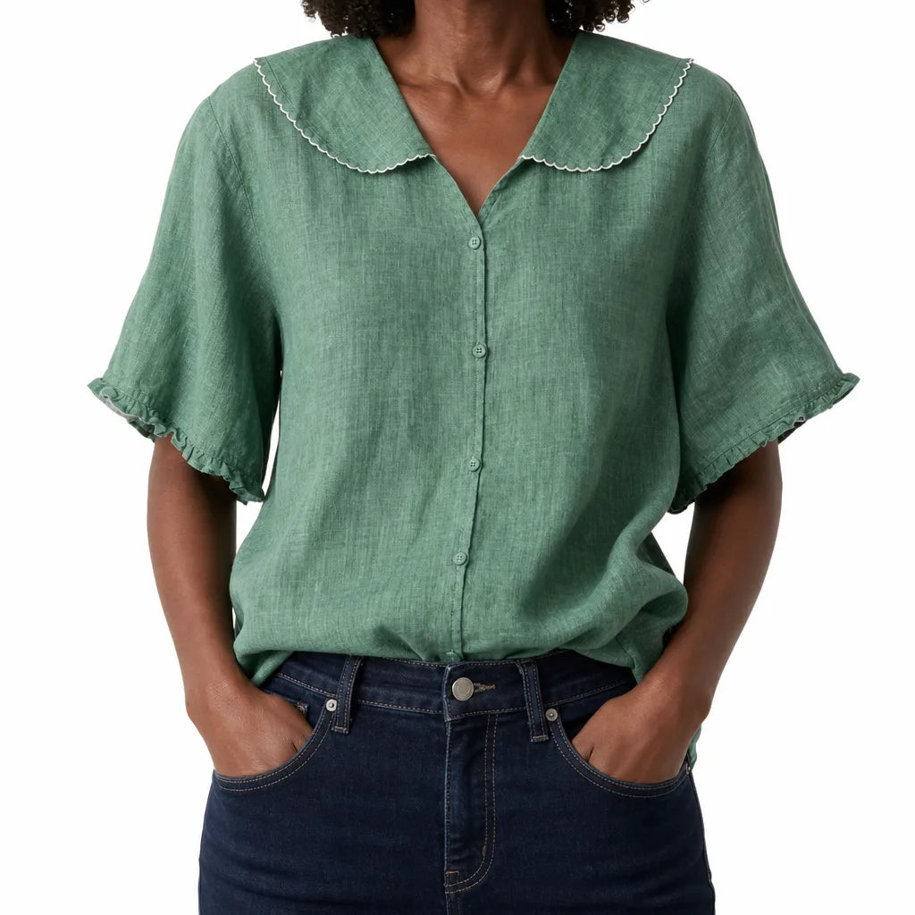 Vienna Cotton Blouse - Color:Green;Size:S