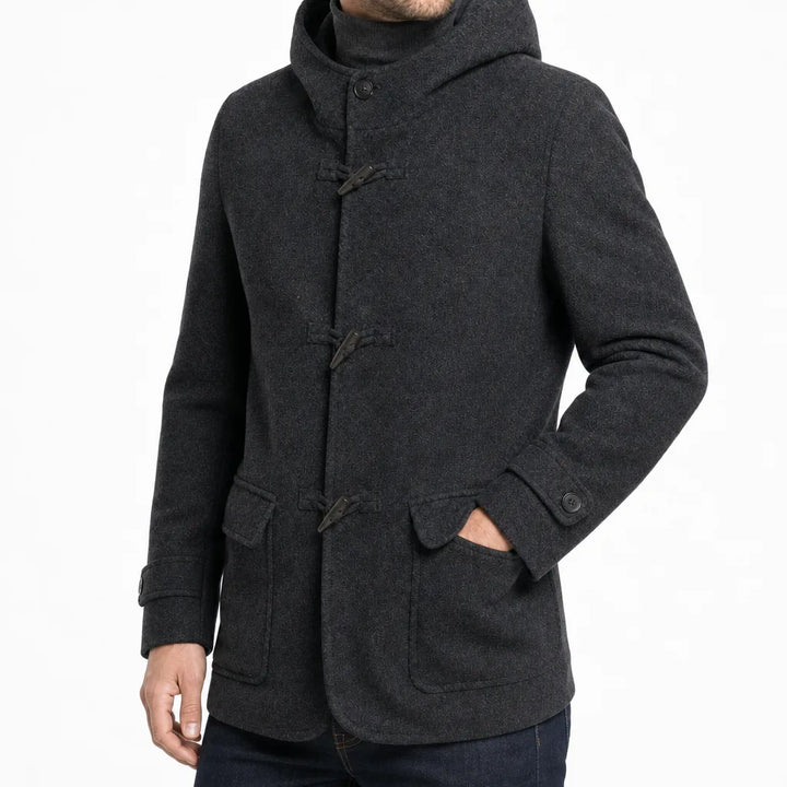 Men's Black Iris Hooded Wool Coat