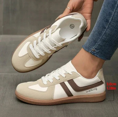 Violet | Women's Lace-Up Orthopedic Sneakers  - Color:Cream & Brown;Size:36