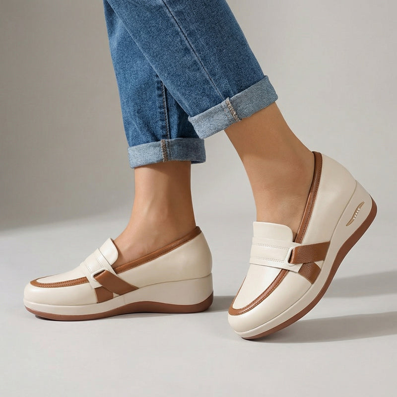 Virello Contrast Trim Loafers - Color:Cream;Size:35