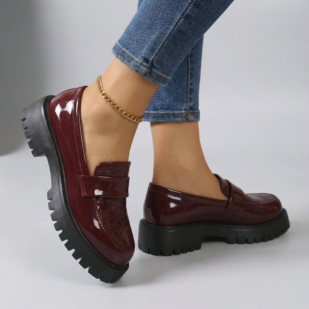 Virello Gloss Croc-Emboss Loafers - Color:Wine Red;Size:35