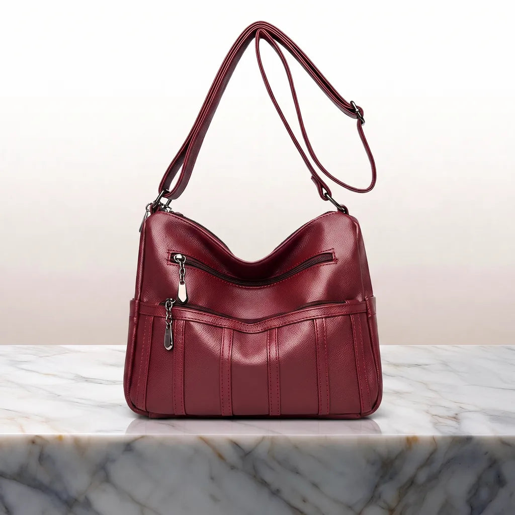 Vivienne Designer Shoulder Bag - Color:Red