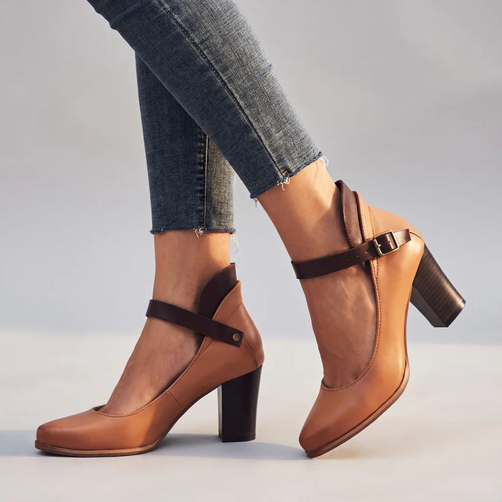 Vivienne | Womens Mary Jane Heel Shoes - Color:Brown;Size:35
