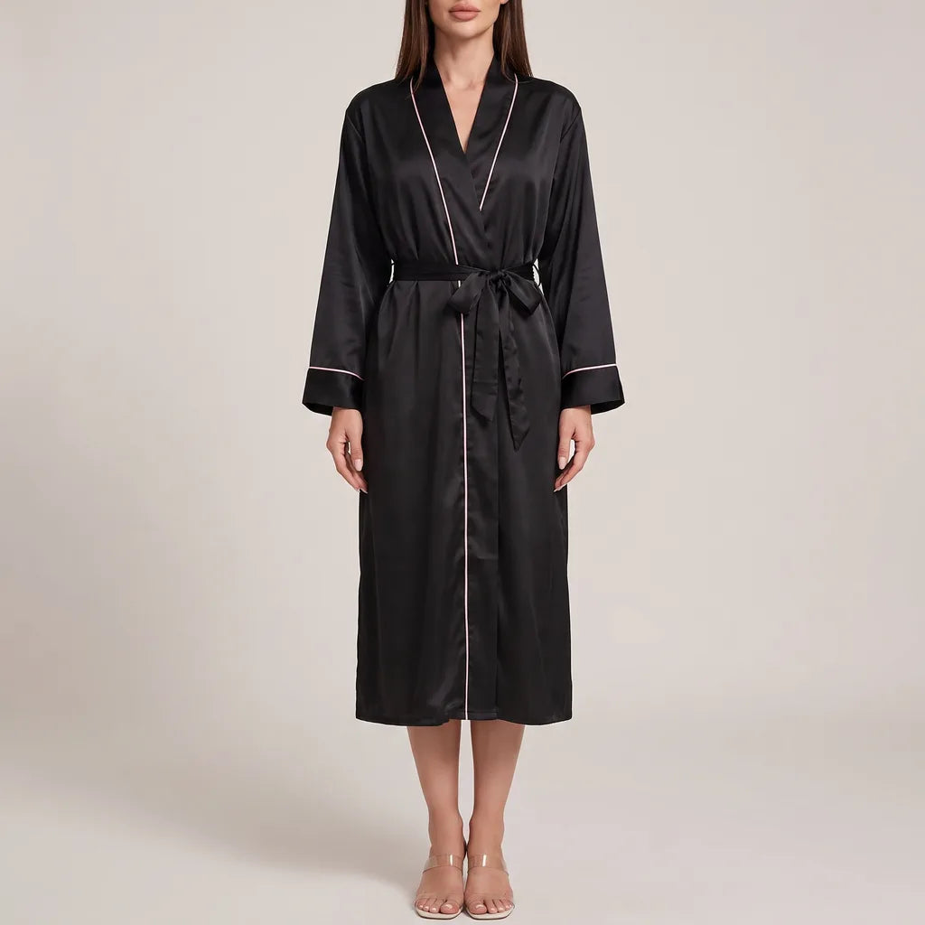 Vivienne | Women's Satin Kimono Robe - Color:Black;Size:XS