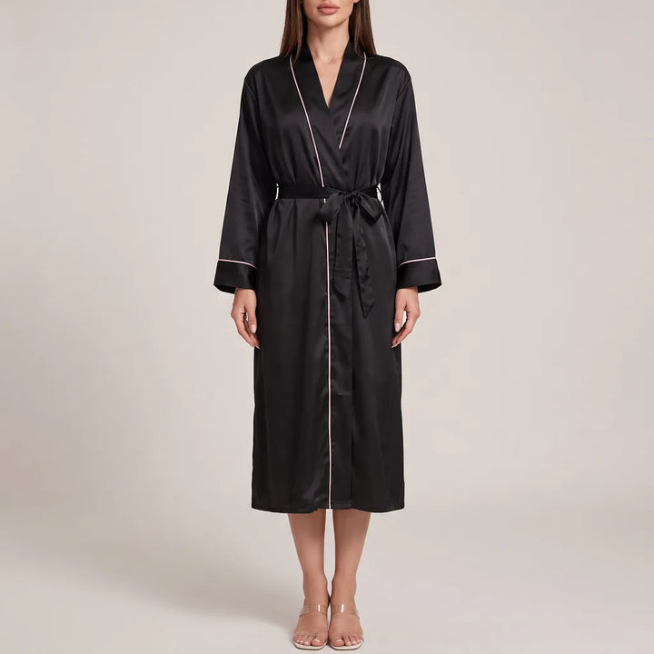 Vivienne | Women's Satin Kimono Robe - Color:Black;Size:XS