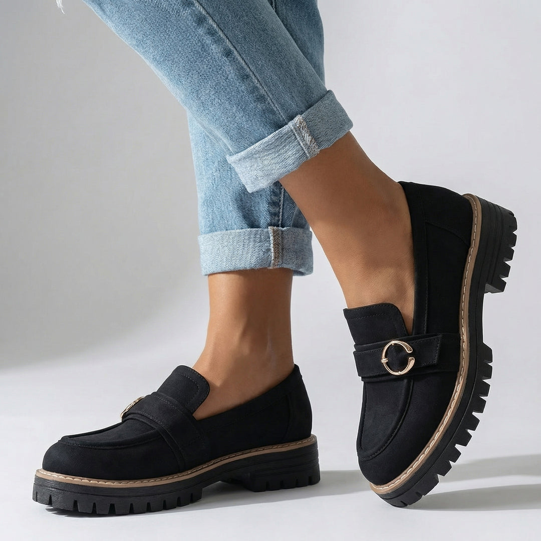 Vornex Ring Detail Platform Loafers - Color:Black;Size:36