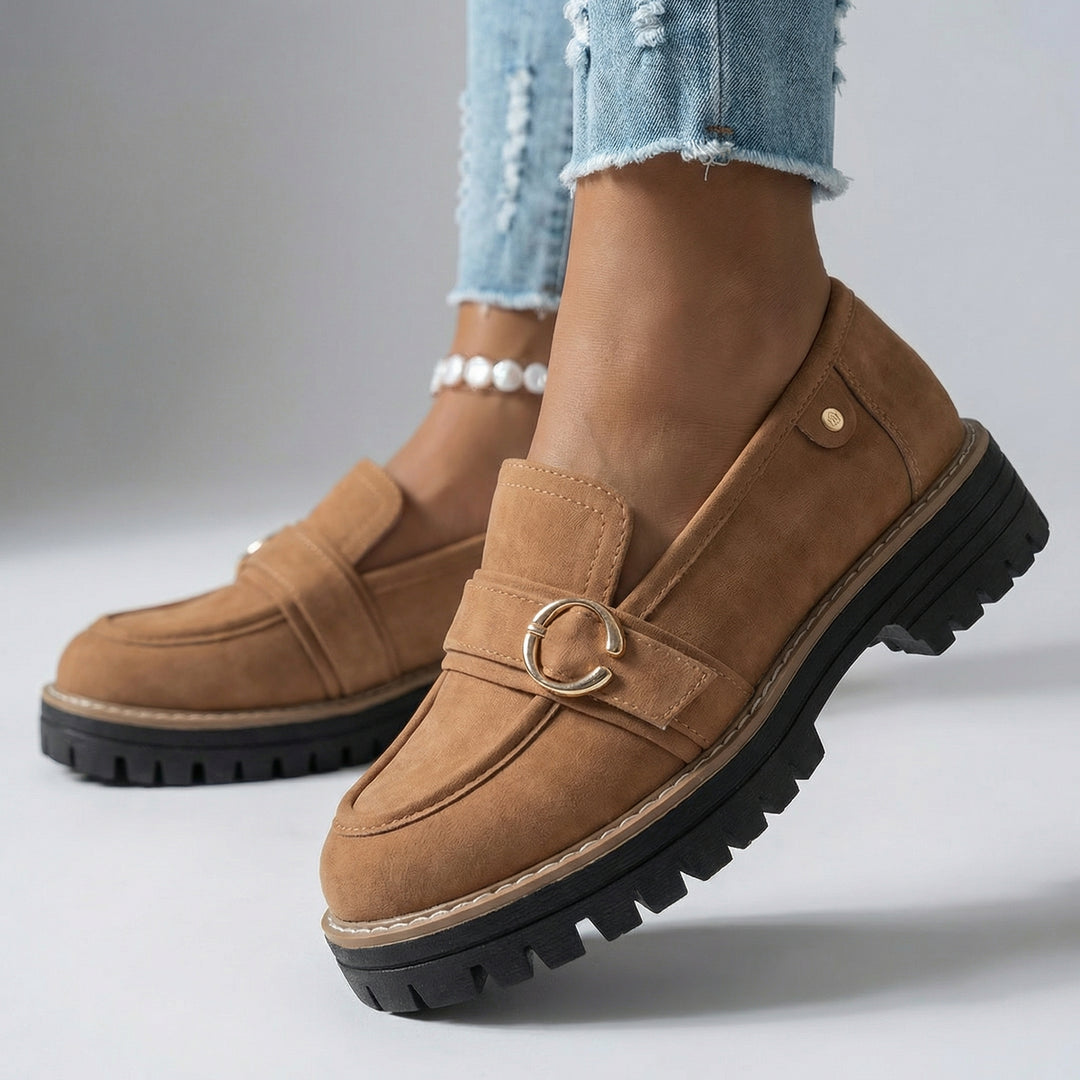 Vornex Ring Detail Platform Loafers - Color:Dark Brown;Size:36