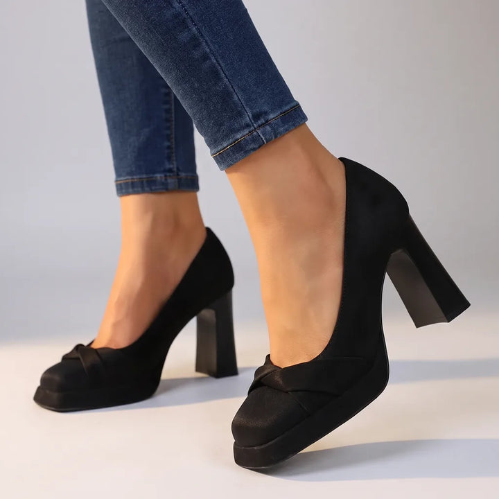 Wanda | Women's Orthopedic Bow Platform Heels - Color:Black;Size:35
