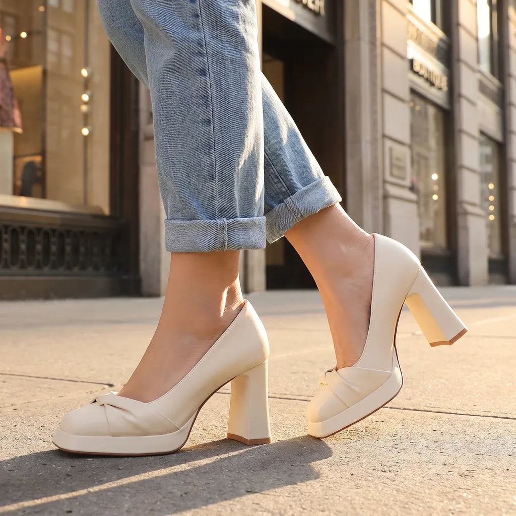 Women's Beige Fairfax Bow Platform Pumps