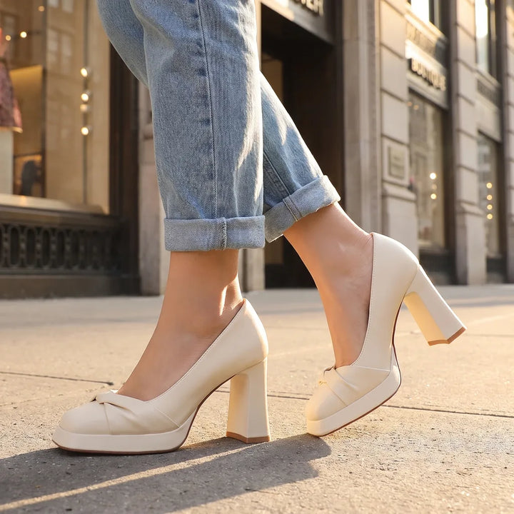 Women's Beige Fairfax Bow Platform Pumps