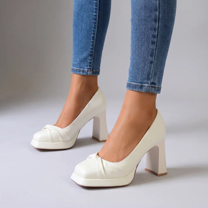 Wanda | Women's Orthopedic Bow Platform Heels - Color:White;Size:35