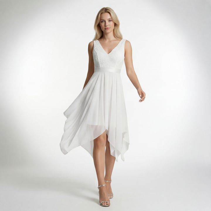 White Elara Chiffon Lace Dress 2