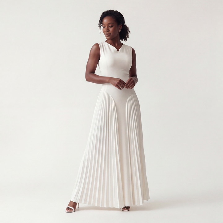 White Julianna Pleated Maxi Dress 4