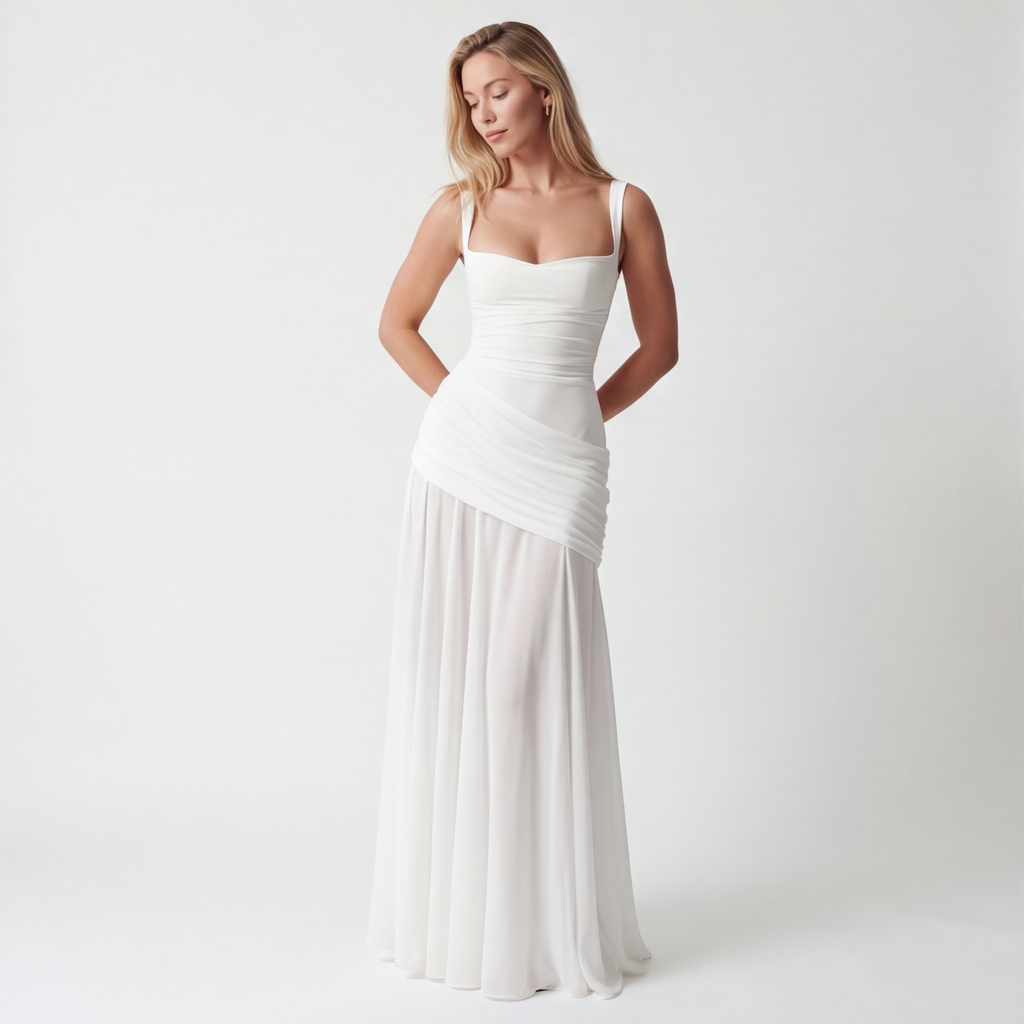 white Hizilent Elena V-Neck Dress 2