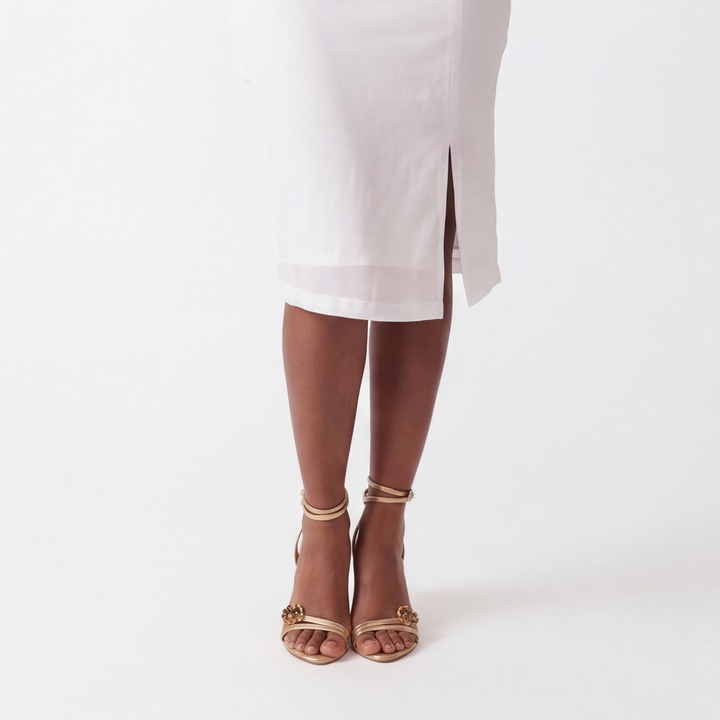 White Elena V-Neck Petal Dress 3