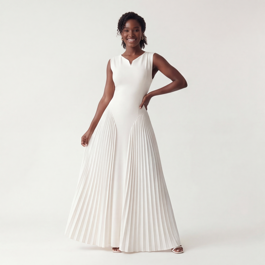 White Julianna Pleated Maxi Dress 2