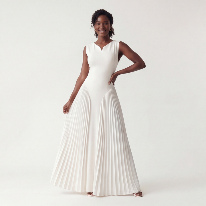 White Julianna Pleated Maxi Dress 2