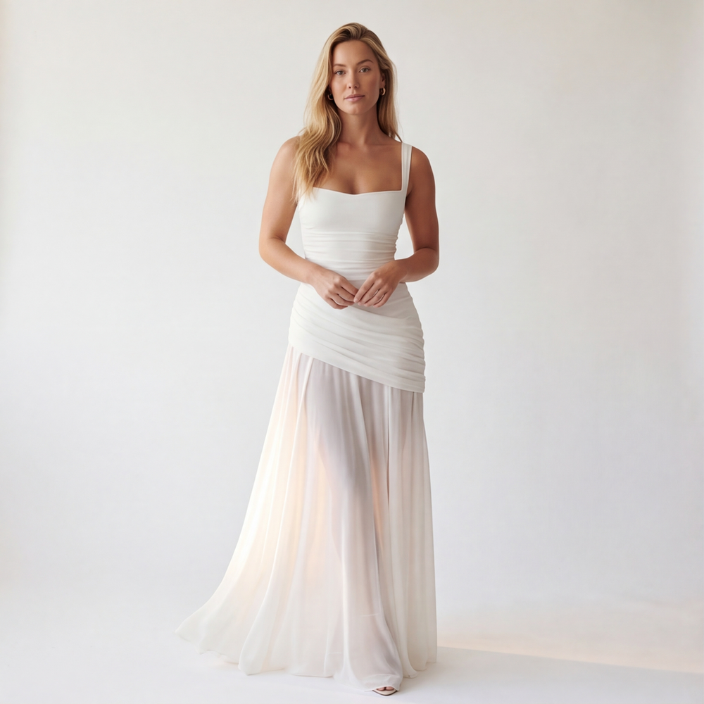 white Hizilent Elena V-Neck Dress 1