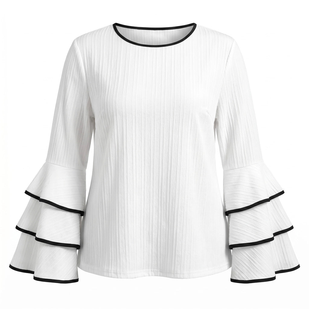 Althea Flared Sleeve Top - Color:White;Size:XL