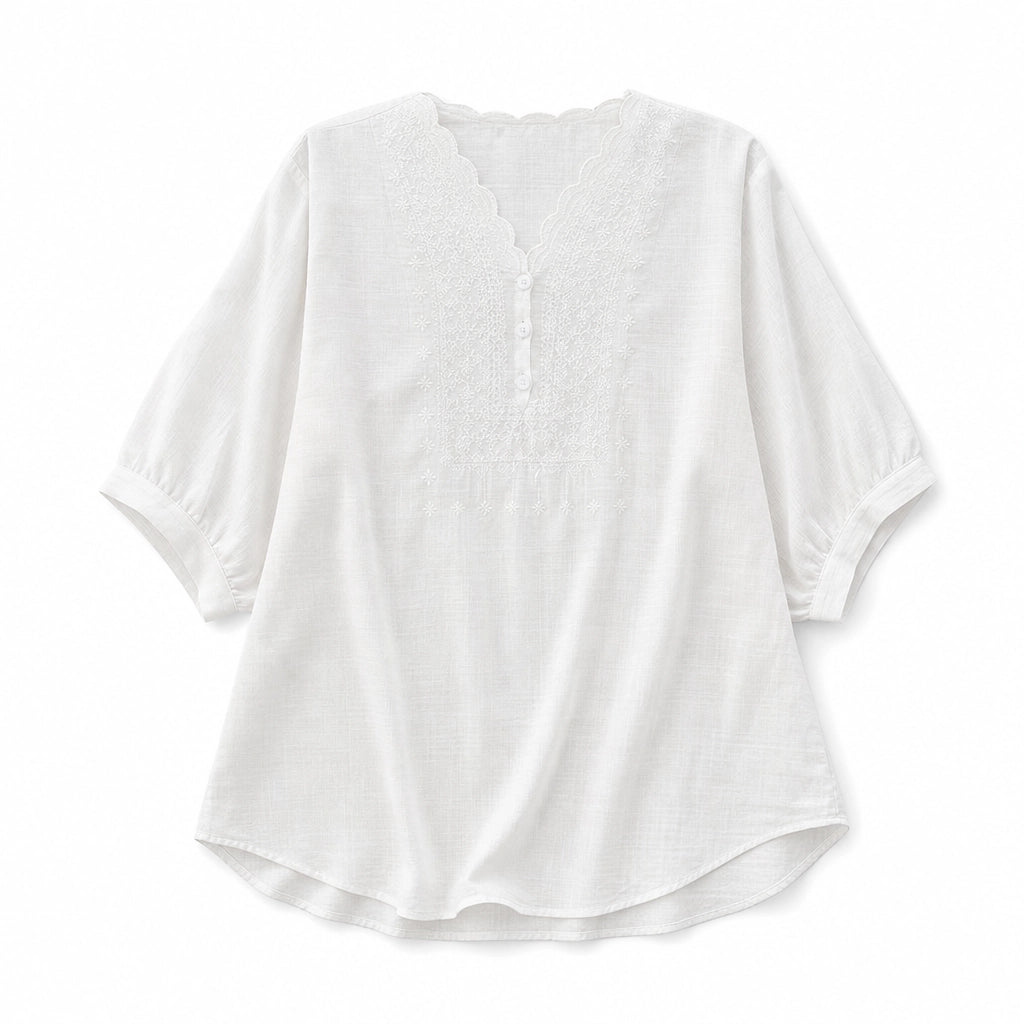 Lea Embroidered Blouse - Color:White;Size:S