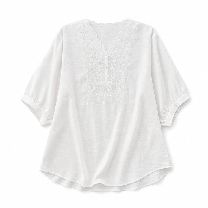 Lea Embroidered Blouse - Color:White;Size:S