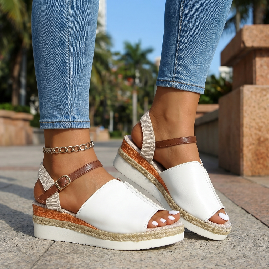 White Sienna Rope Wedge Sandals 1