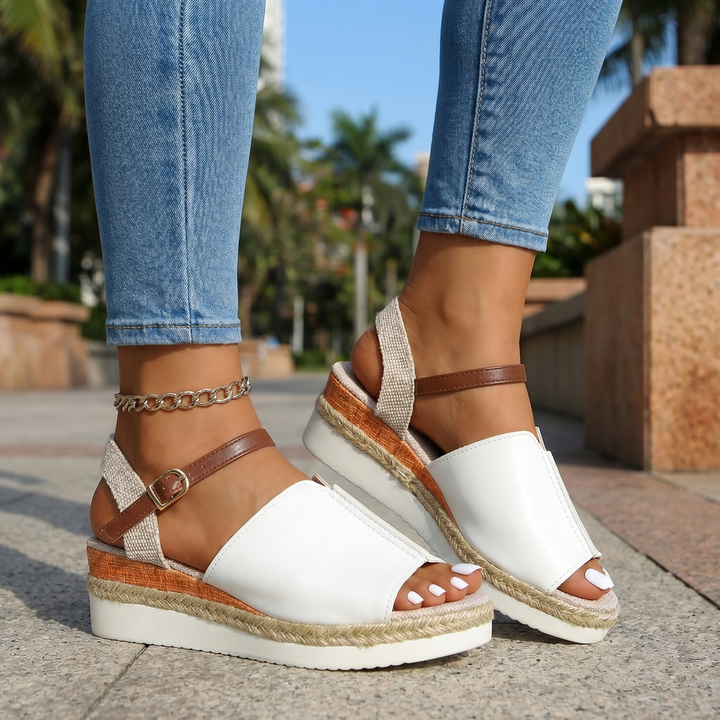 White Sienna Rope Wedge Sandals 1