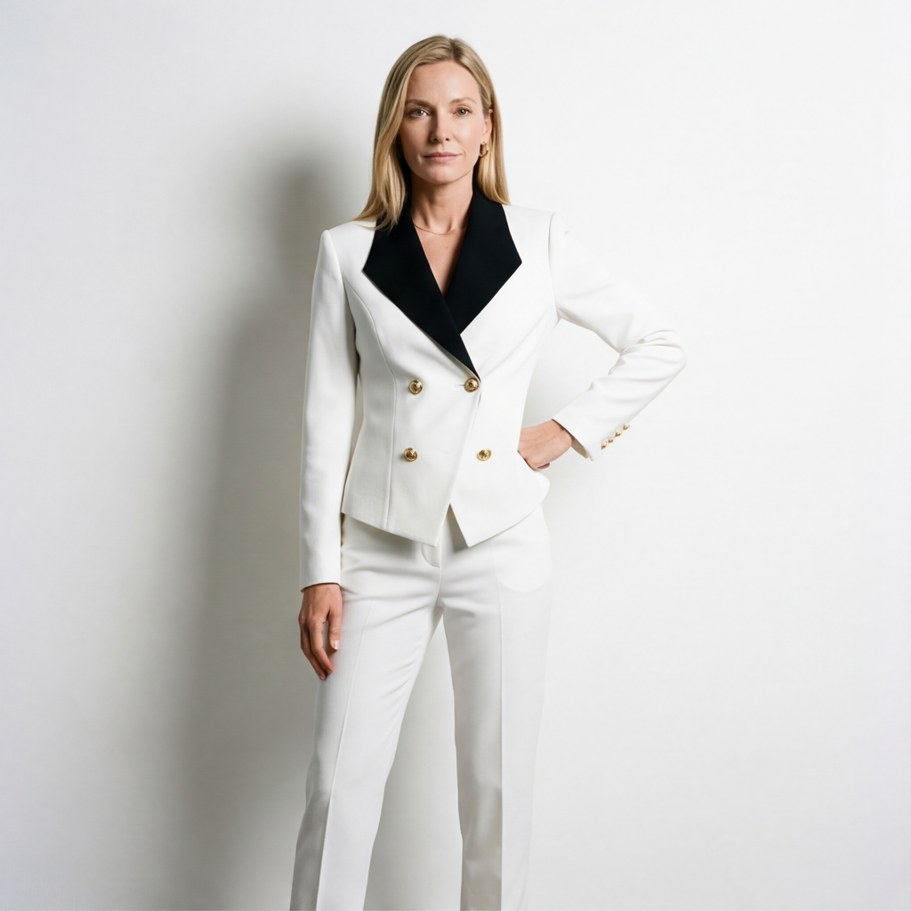 White Suit Set Elara Vance Double-Breasted Suit 1
