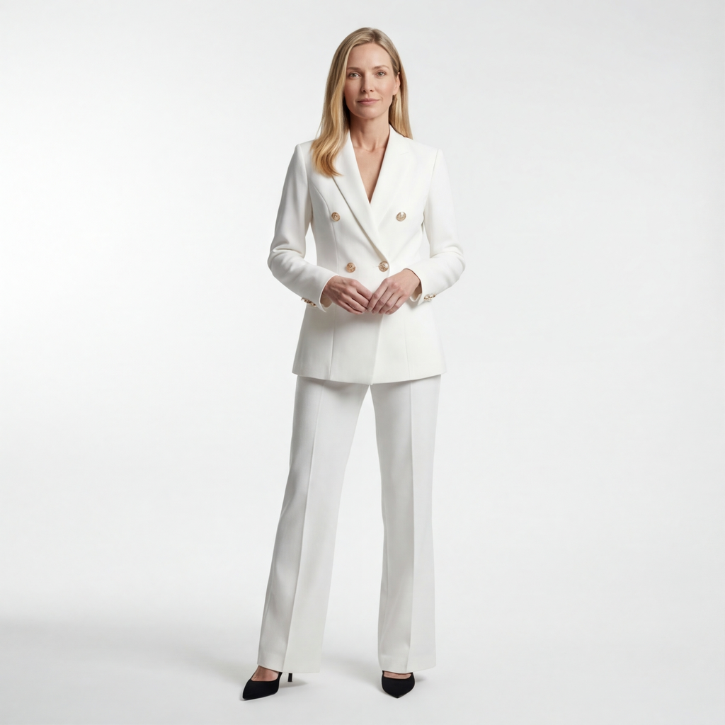 White Suit with Straight Trousers Avery Miller Tailored Blazer 1