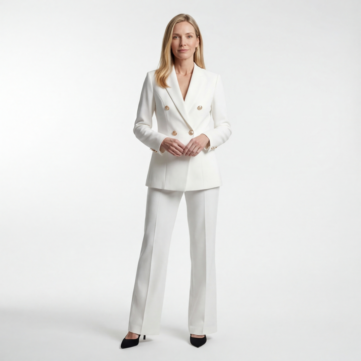 White Suit with Straight Trousers Avery Miller Tailored Blazer 1