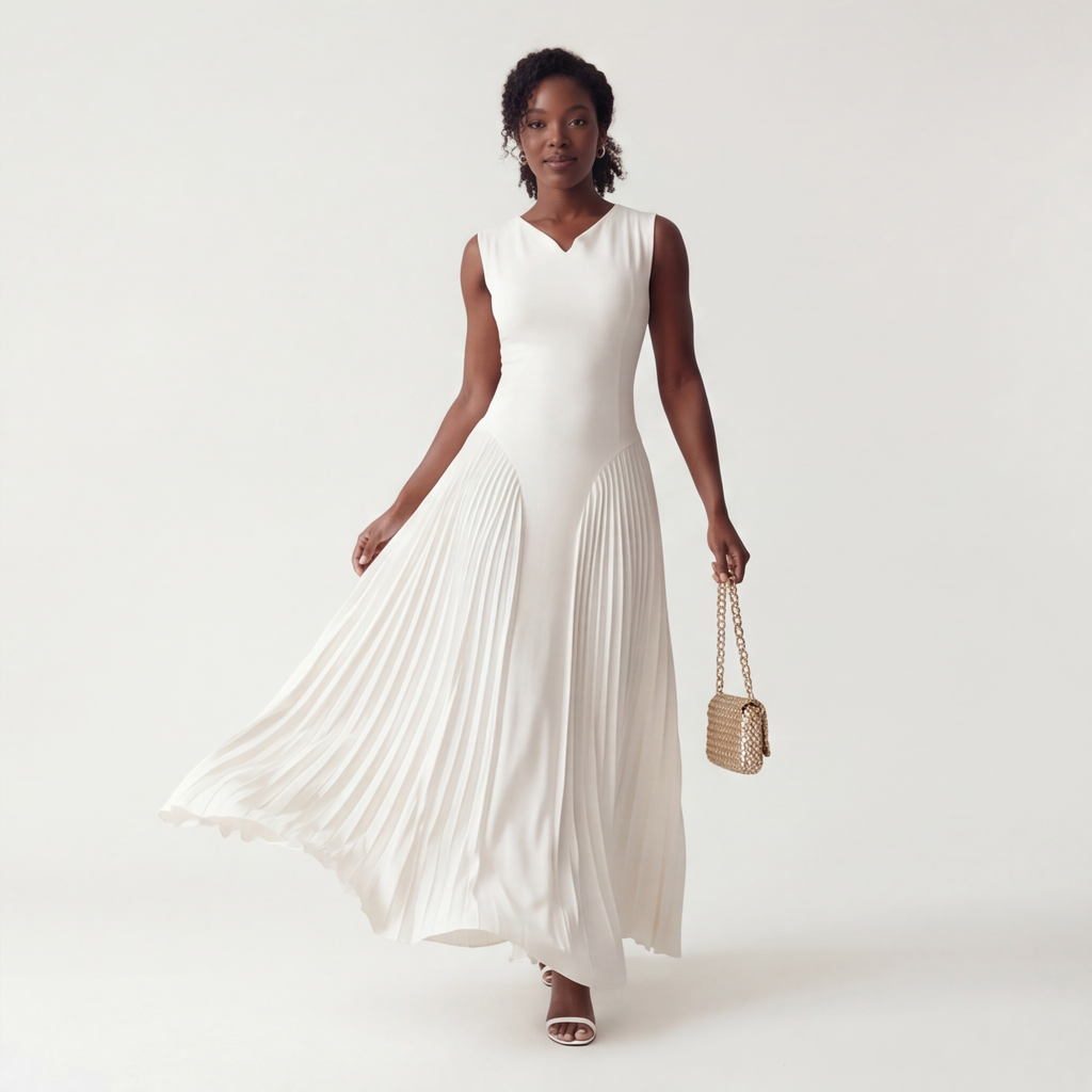 White Julianna Pleated Maxi Dress 5