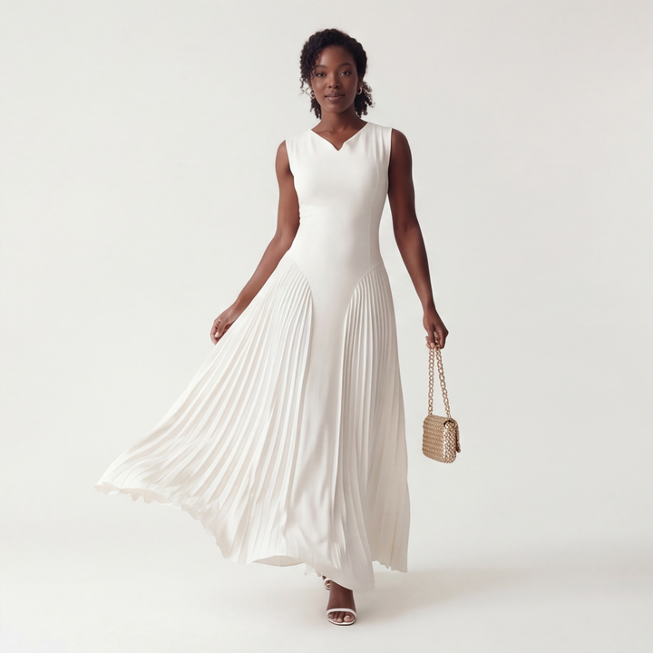 White Julianna Pleated Maxi Dress 5