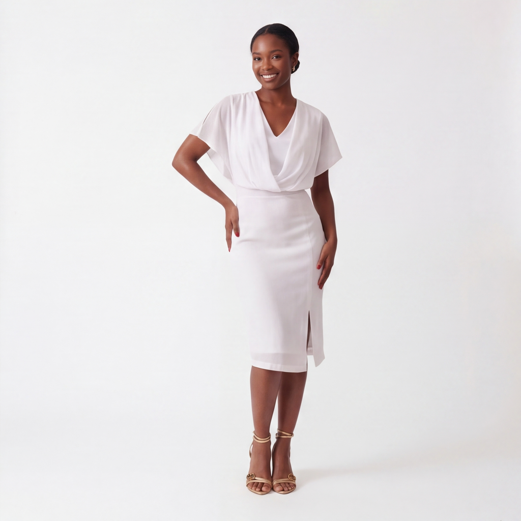 White Elena V-Neck Petal Dress 1