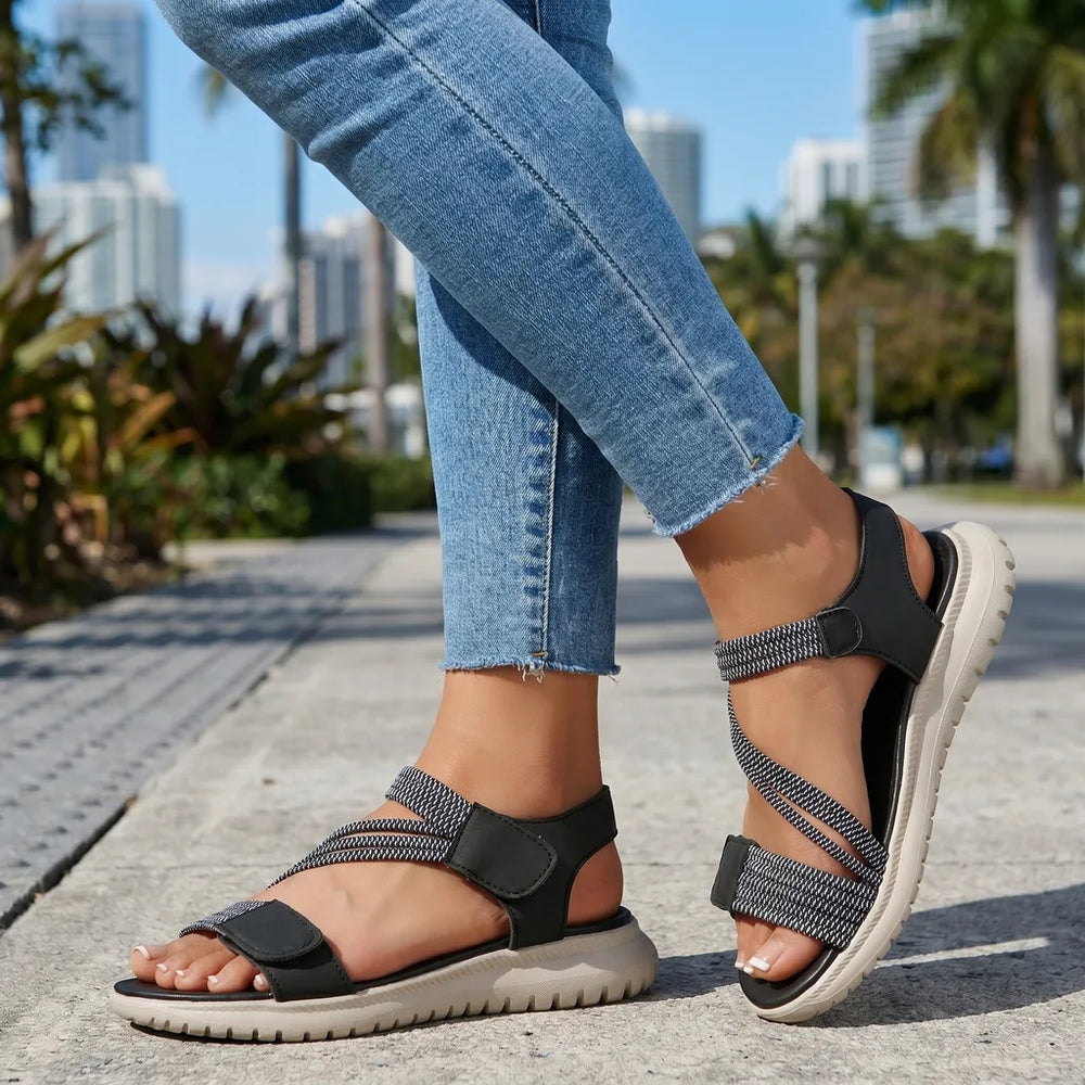Black Wolcott Wedge Strap Sandals 1