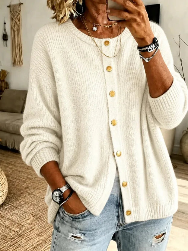 Whitney | Women's Soft Knit Cardigan - Color:Beige;Size:XS
