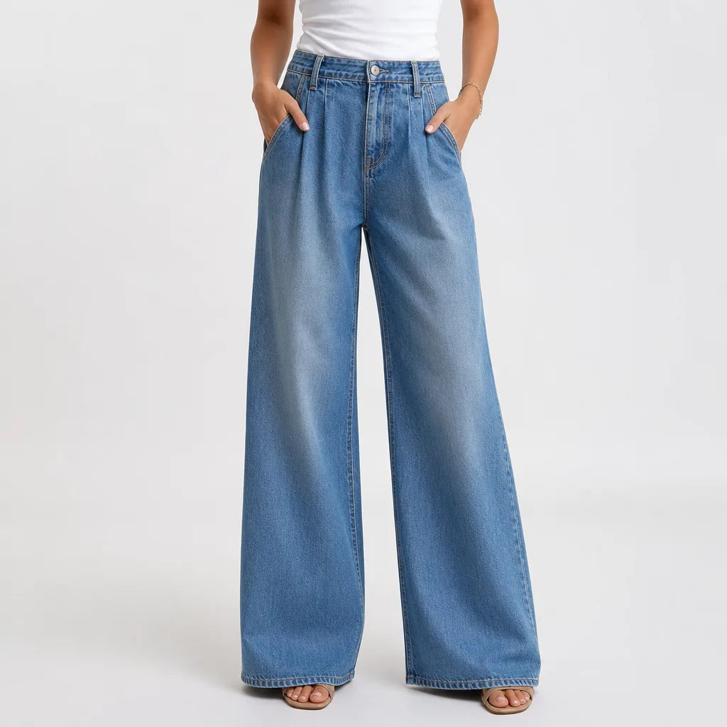 Wilhelmina | Mom Jeans Baggy Wide Leg Jeans - Color:Blue;Size:XS