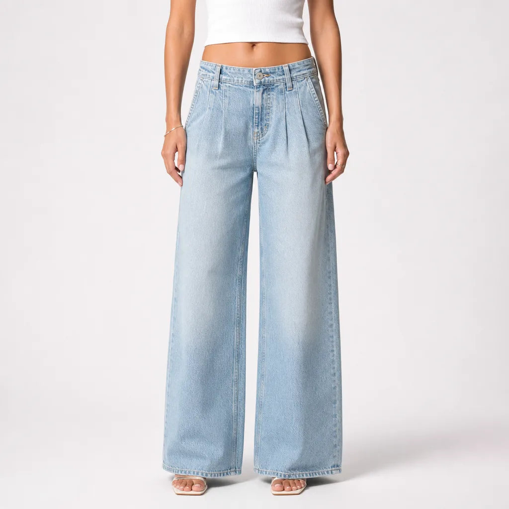 Wilhelmina | Mom Jeans Baggy Wide Leg Jeans - Color:Light Blue;Size:XS