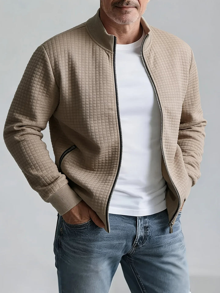 William | Men's Quilted Stand Collar Jacket - Color:Beige;Size:S