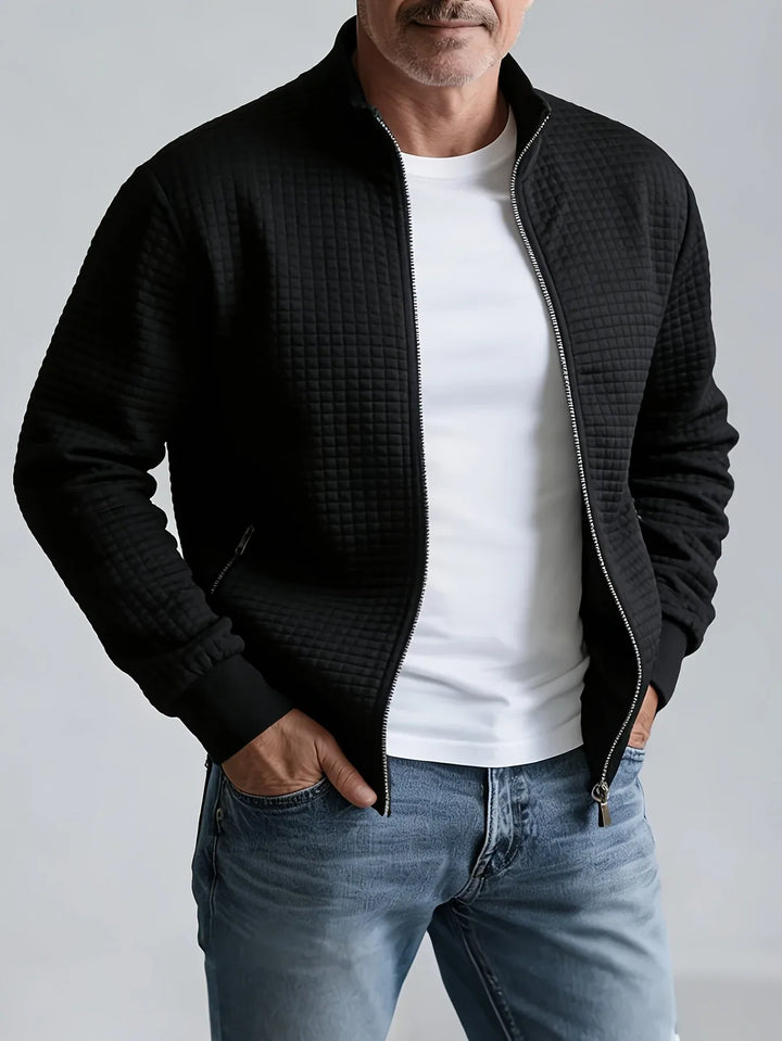 William | Men's Quilted Stand Collar Jacket - Color:Black;Size:S
