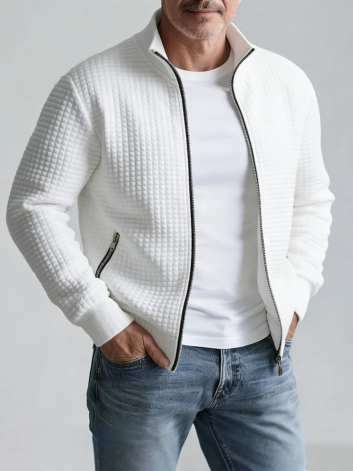 William | Men's Quilted Stand Collar Jacket - Color:White;Size:S