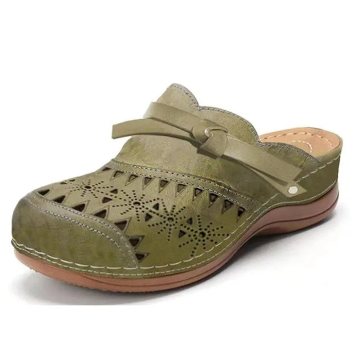 Willow Perforated Wedge Clogs - Color:Army Green;Size:35