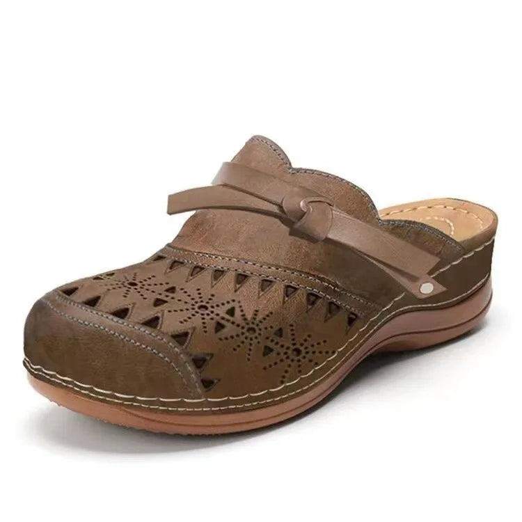 Willow Perforated Wedge Clogs - Color:Brown;Size:35